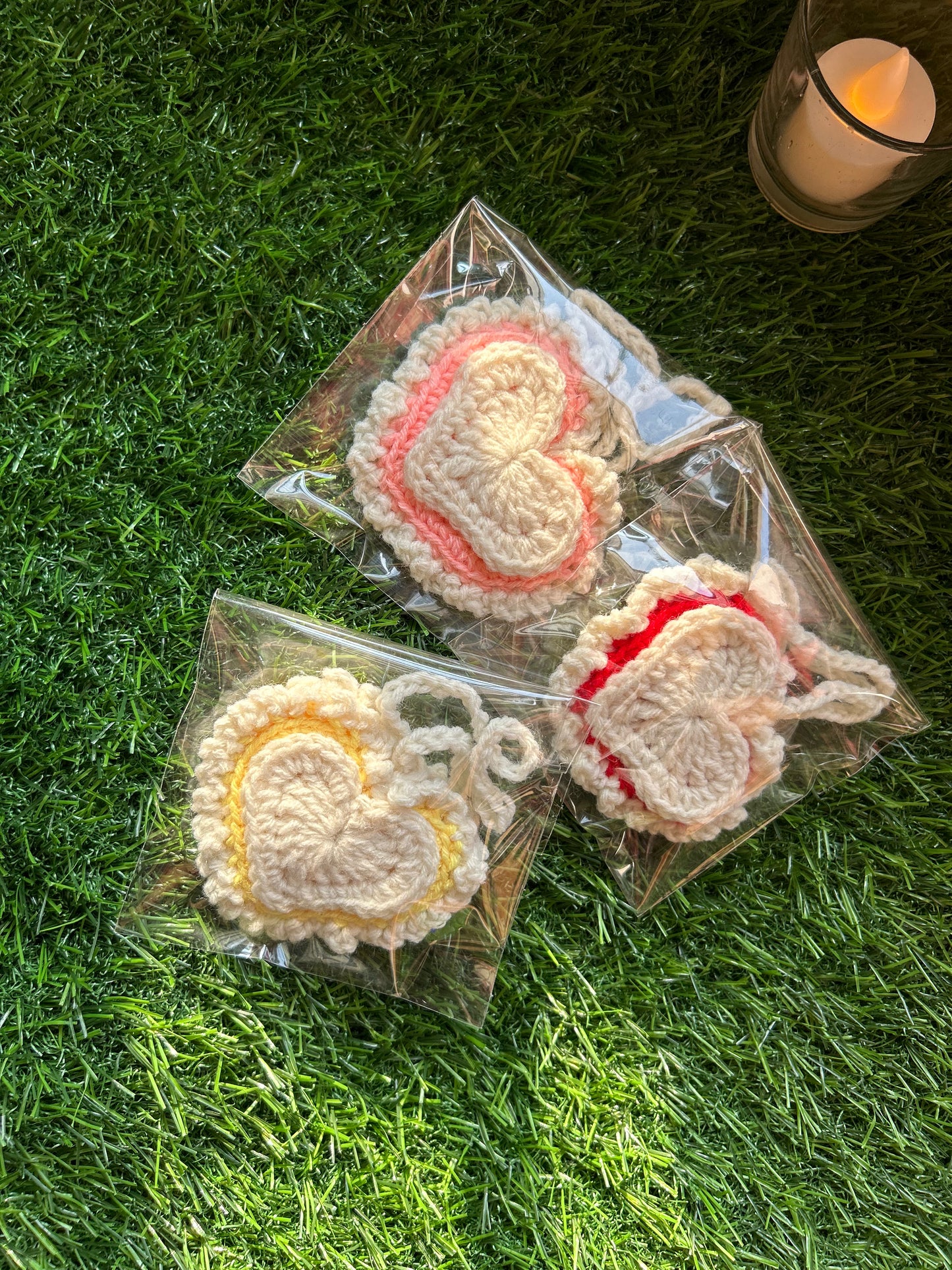 Crochet heart pouch