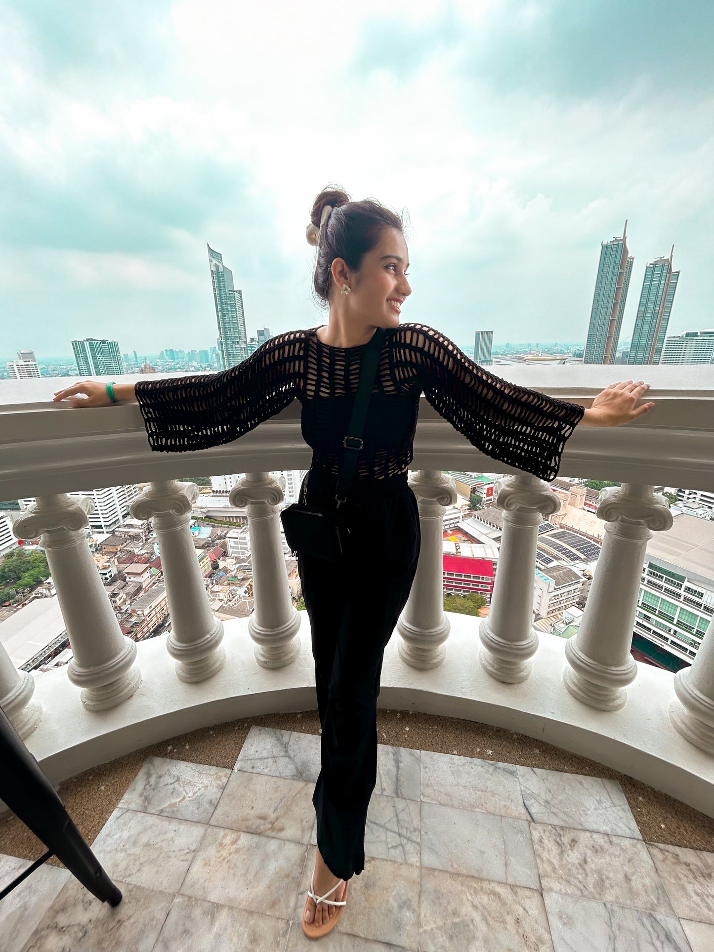 Crochet black mesh top