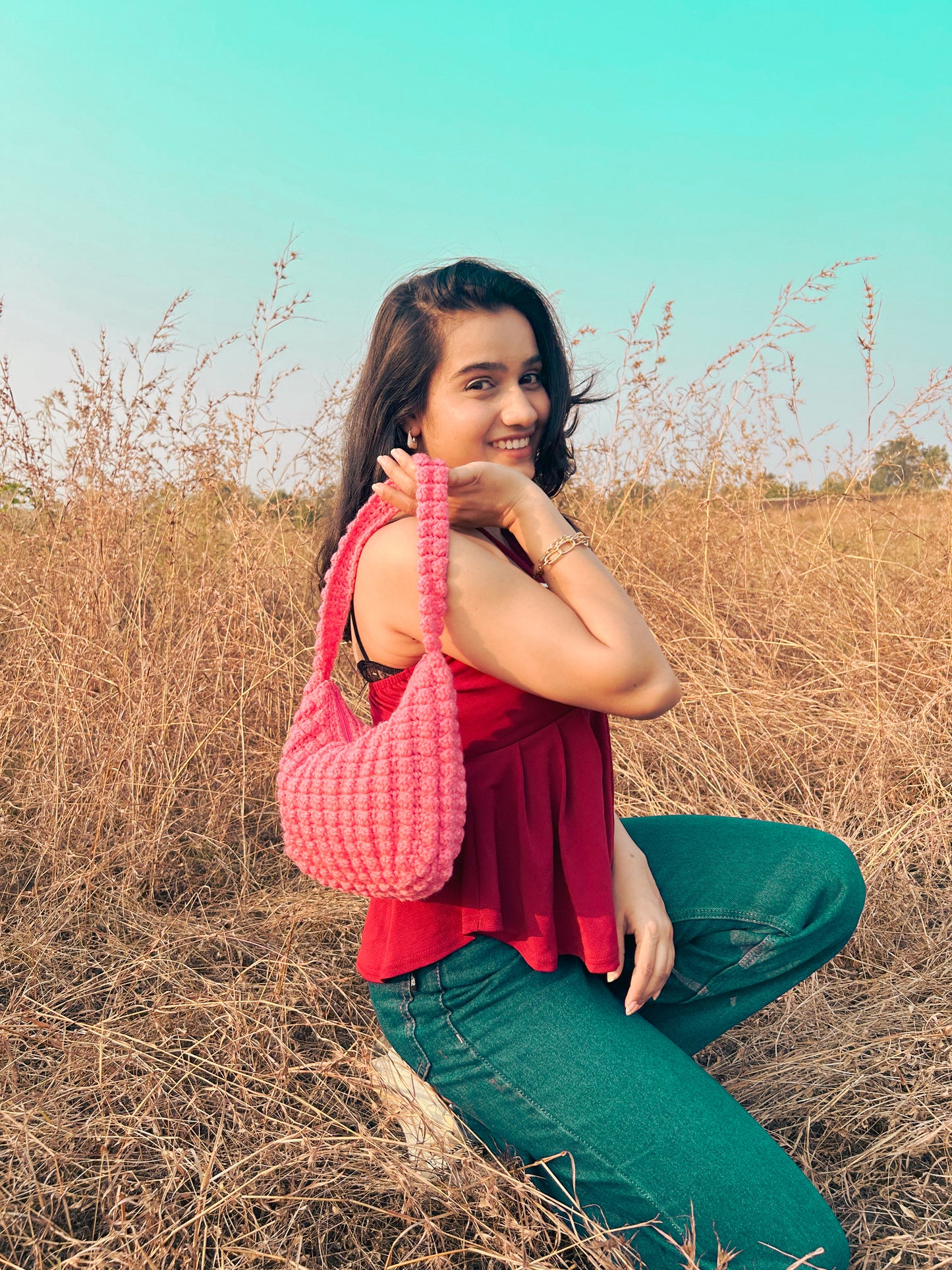 Crochet Pink Puffcorn Bag