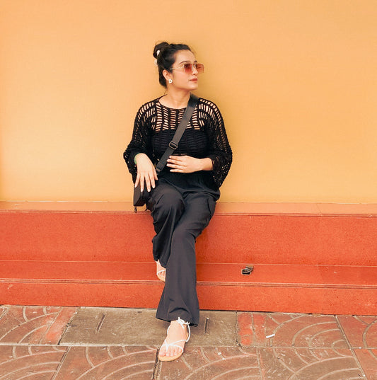 Crochet black mesh top