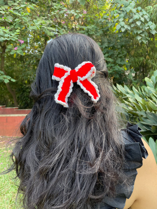 Handmade Crochet Red Hair Bow